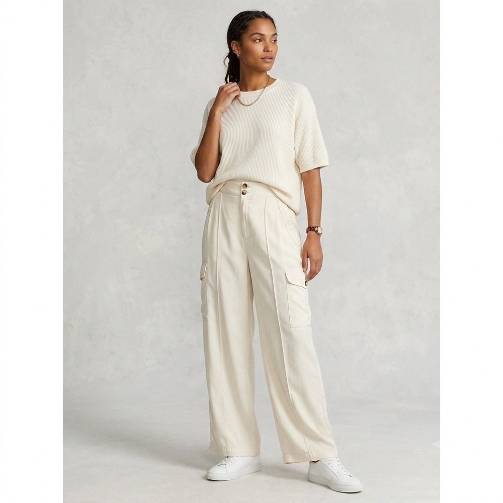 Banana Republic Tencel Wide Leg Cargo Pants Off‎ White High Rise 8 635698-00